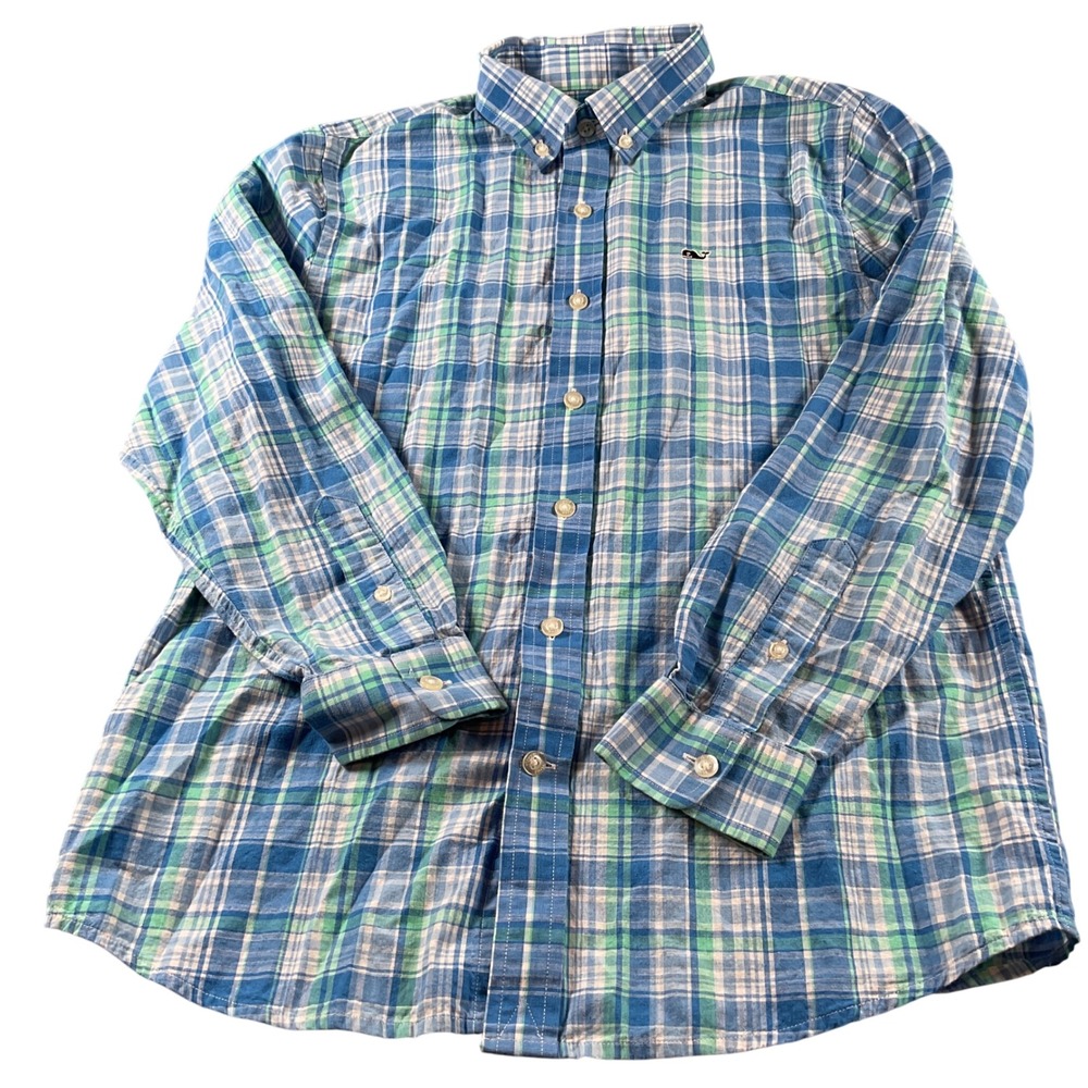 Vineyard‎ Vines Boys Plaid Button Down Shirt Kids Whale Shirt Blue Green